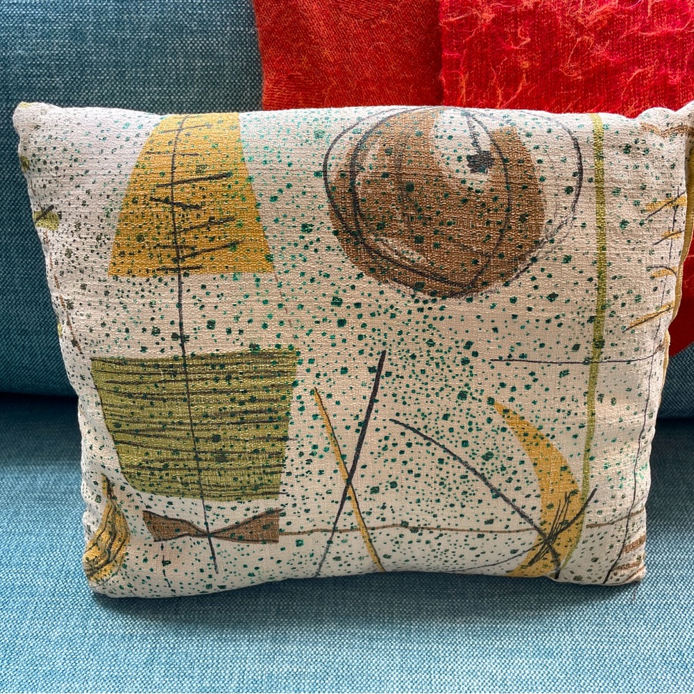 50s barkcloth retro pillow